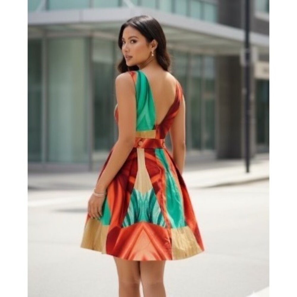 NWT AQ/AQ Multicolored Crisscross Strap Fit & Flare Mini Dress 4 | Avant-Garde - Picture 13 of 16